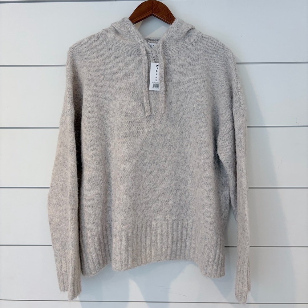 Topshop Fuzzy Knit Hoodie M Cozy Core Soft Minimalist Neutral NWT Soft Girl